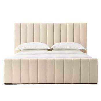Фото Двуспальная кровать с мягким изголовьем Marmont Channeled Panel Platform Footboard бежевого цвета