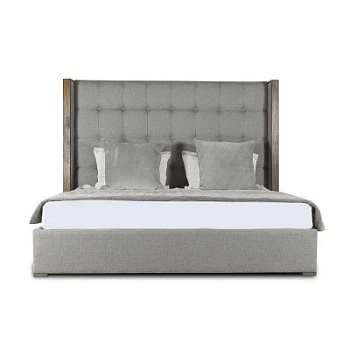 Фото Двуспальная кровать Berkley Winged Box Tufted Wood серого цвета