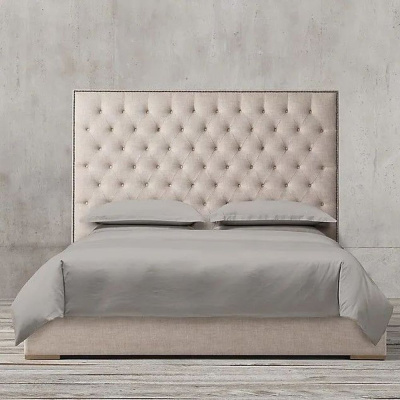 Фото Двуспальная кровать Adler Panel Diamond-Tufted Fabric бежевого цвета